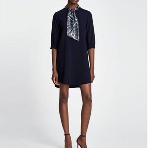 Zara Navy Dress with Neck Tie